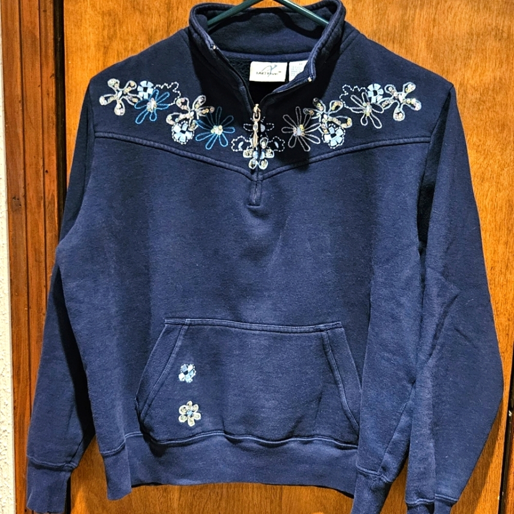 IACTIVE Dark Blue Floral/Flowers Theme Sweatshirt With Pockets Size Medium